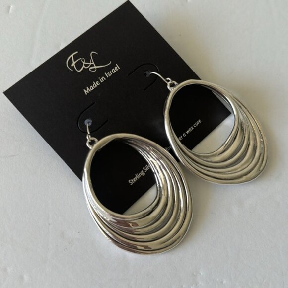 E&L Twist Sterling Silver Electroform Earrings Made in Israel 2 3/4 in long - Picture 11 of 15